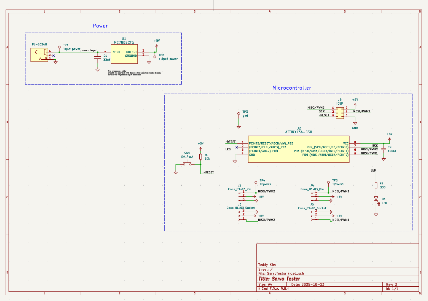 Full KiCad schematic for the Servo Motor Calibrator